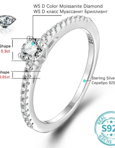 BLUEENCH 4mm D Color Moissanite Ring